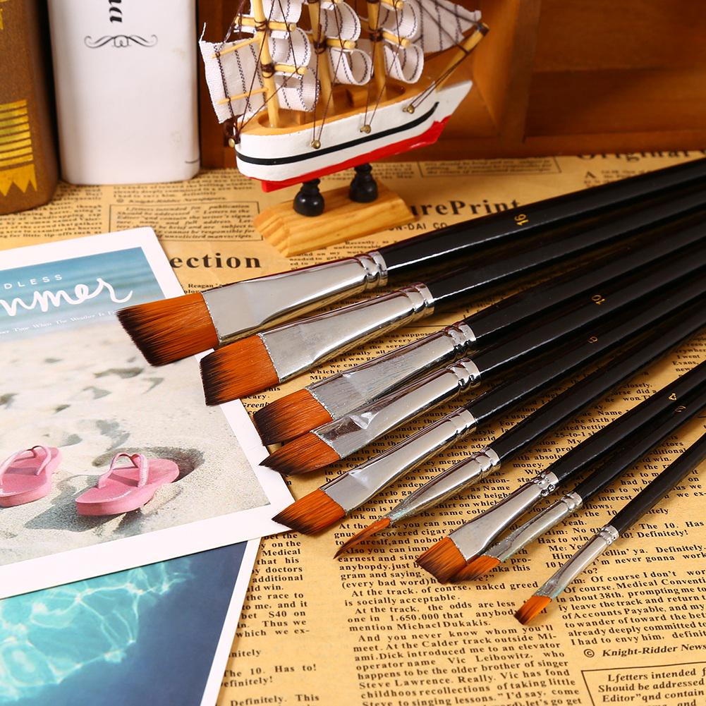 Nylon Oblique Flat Tip Brush Brush Set Wooden   Handle Brush for Students Artists