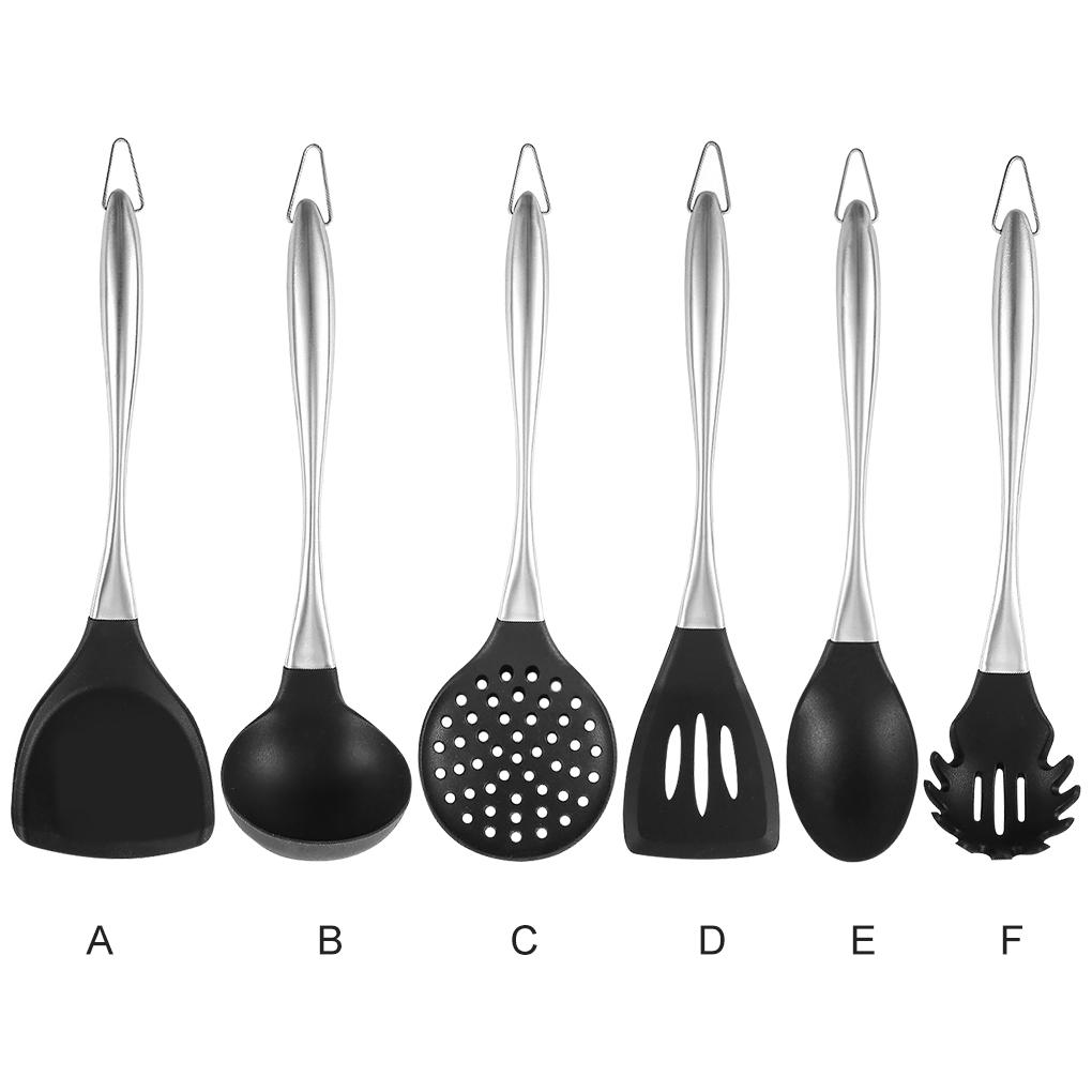 Soup Ladle Silicone Stainless Handle Cooking Spoon Resistant Kitchen Utensil