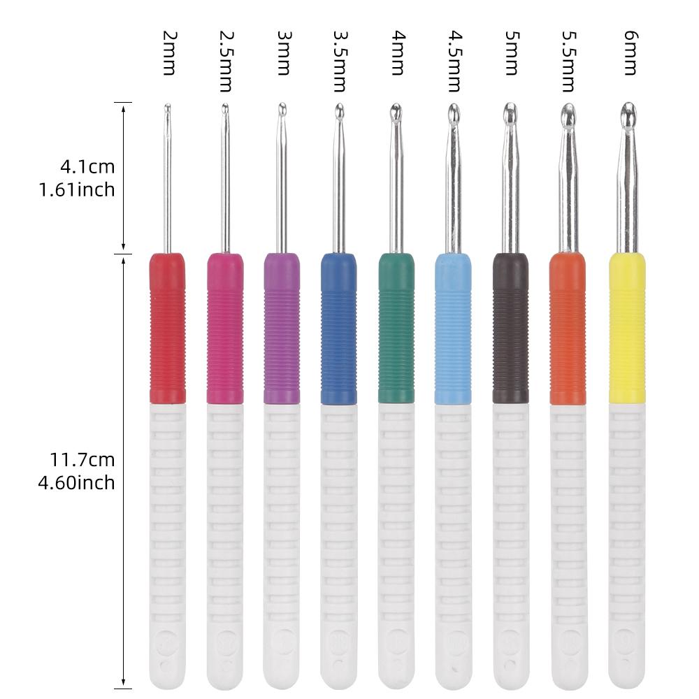9pc/set ABS plastic handle crochet hooks,  two-color threaded knitting needles, perfect weaving tools for weaving enthusiasts