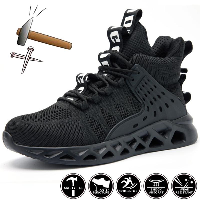 Lightweight Work Safety Boots Men Sport Safety Shoes Breathable Anti-Puncture Protective Work Shoes Men Steel Toe Work Sneakers