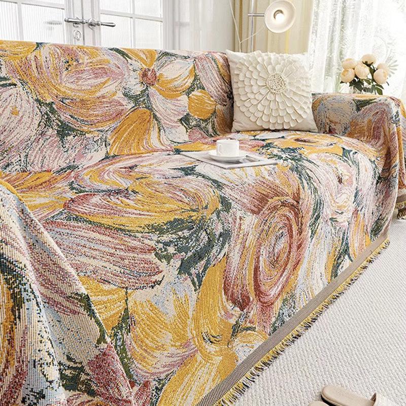 Rose Manor American Retro Non-slip Cotton Linen Sofa Throw 180x130cm [Fits Single without Arms]