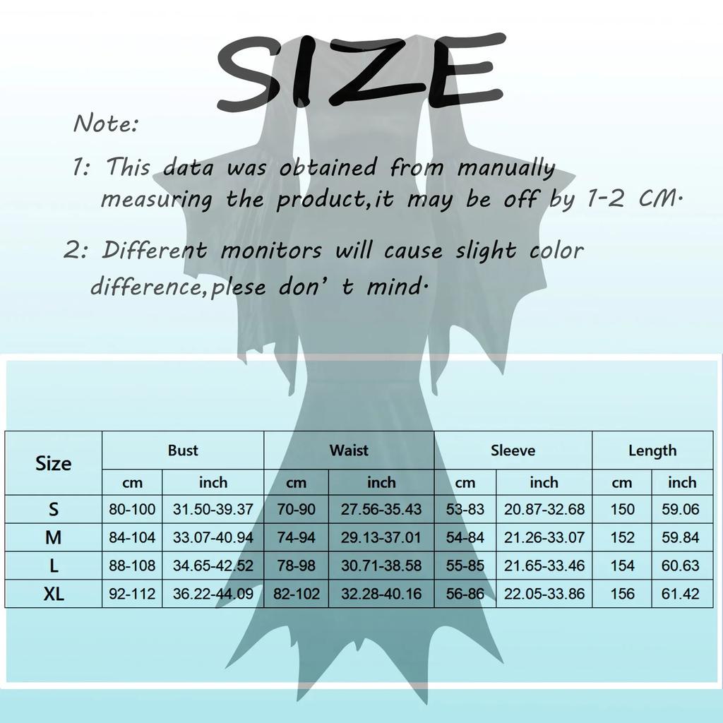 Hexenkostüm Morticia Addams Kleid mit langer Schleppe Halloween Terror Dunkles Outfit Gotisches Gewand Robe Fledermausärmel Für Erwachsene