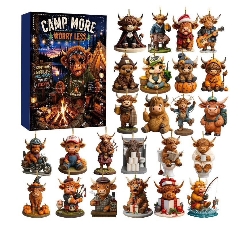 2026 Advent Calendar Highland Cow Christmas Ornament Acrylic Blind Box
