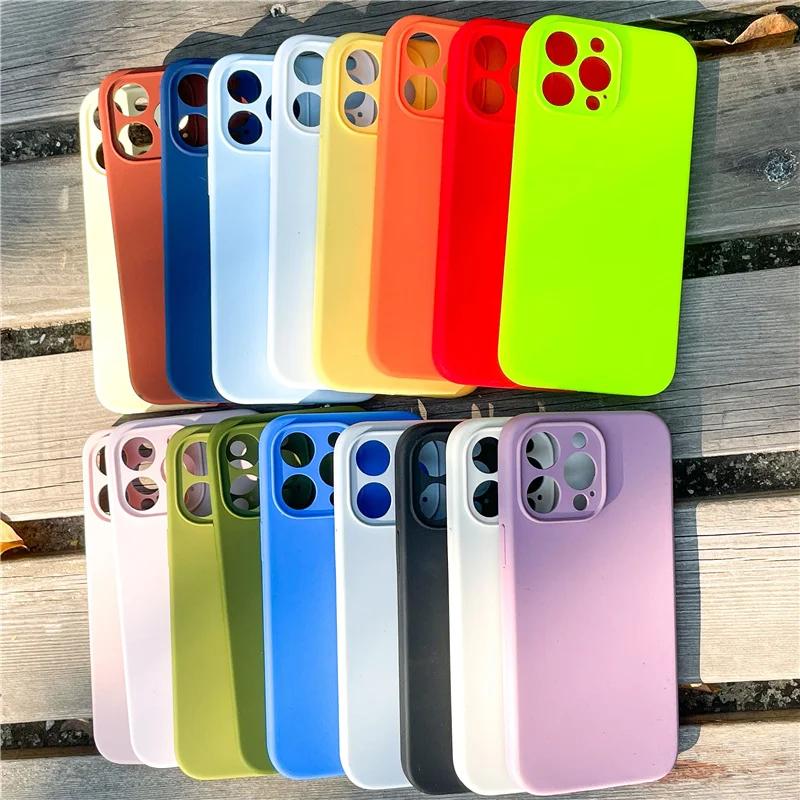 Neon Liquid Silicone Full Coverage Shockproof Customized Print Pure Color Mobile Phone Cases for 11-16 Pro Max