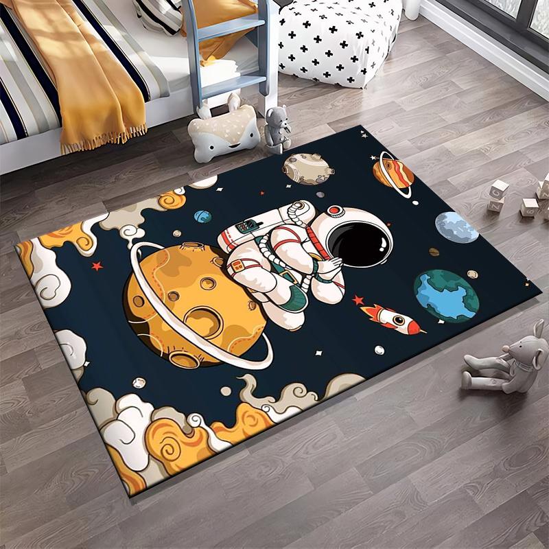 "Cartoon Astronaut Sitting on Planet Space Theme Carpet Rug Design" Suitable for use as an anti-slip for living room bedroom sofas