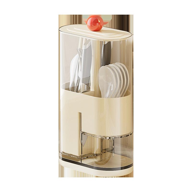 

Регулируемая по высоте подставка для стекания воды для палочек для еды, контейнер для хранения палочек для еды, крышка с открытием нажатием, контейнер для хранения ножей, вилок и ложек белый