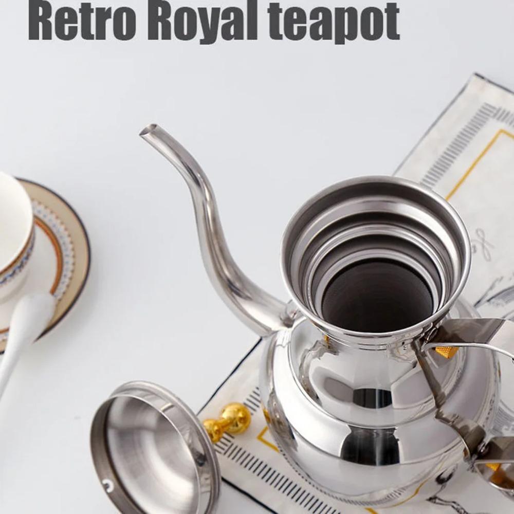 1.5L, Stainless Steel Teapot, Restaurant Tea Kettle with Tea Strainer, Long Spout Pot for Tea Brewing In Mug, Home Tea Infuser
