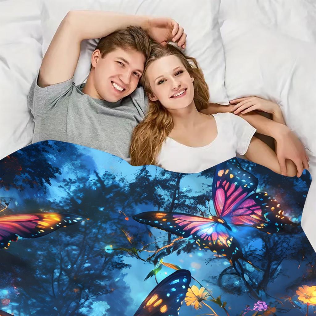 1pc Dream Butterfly Digital Printed Design Blanket - All-Season Soft Flannel Throw with Vibrant Butterfly & Floral Patterns