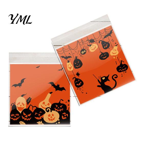 Small Plastic Bags for Treats 100 Pcs Halloween Treat Bags, Self Adhesive Seal Clear Candy Dessert Cute Cartoon Pouches Cookie Trick or Party