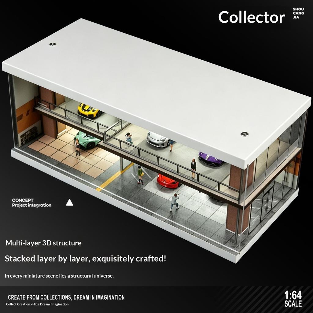 Collector 1:64 Scale Two-Story Parking Garage Model – Pvc Diorama Building & Storage Display Case For Diecast Car Collection