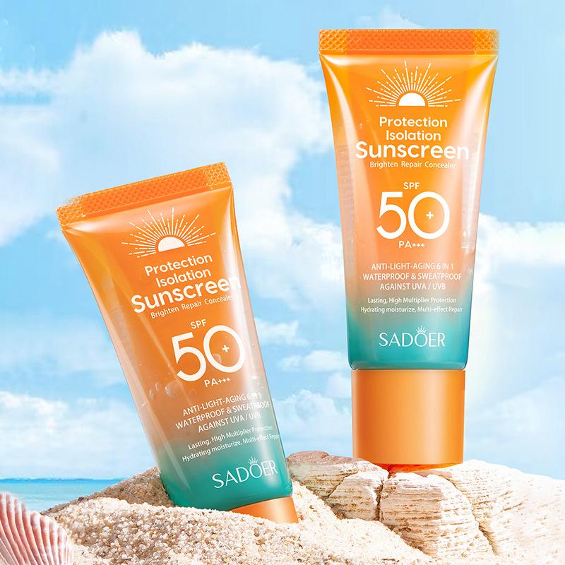 SADOER Sunscreen Dual Tube Multi-Effect Repair Isolation SPF High Protection Anti-UV Lightweight Moisturizing Sun Block for Outdoor Travel
