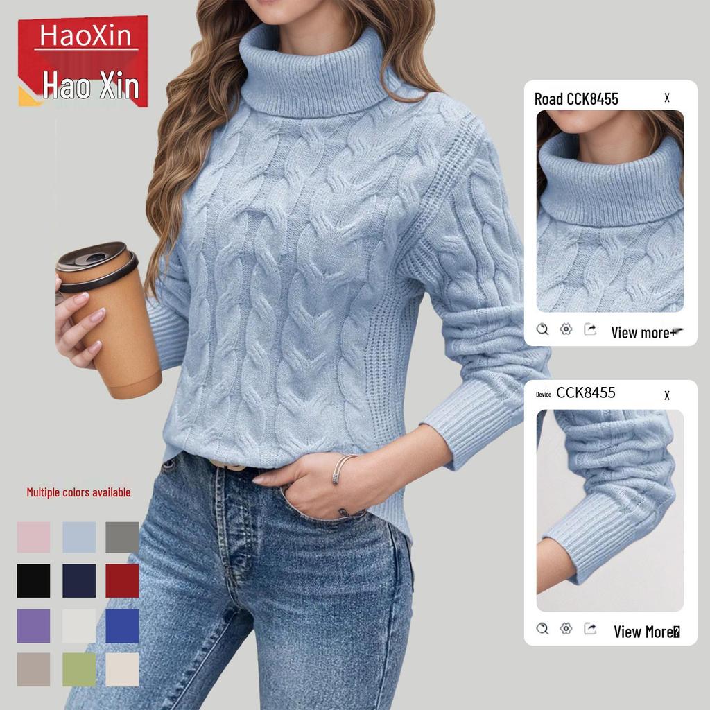European & American Fashion Women's Cable Knit High Neck Sweater - Autumn/Winter Collection