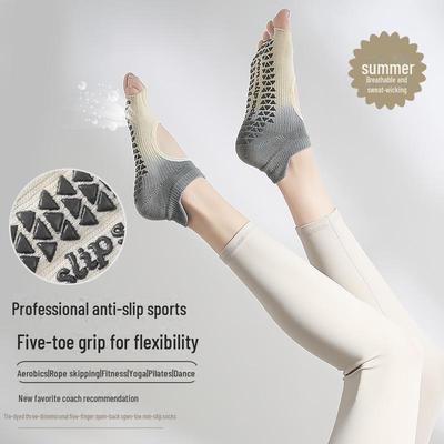 "Women's Non-Slip Yoga Socks - Five-Finger Open-Toe Pilates Compression Socks for Indoor Fitness"