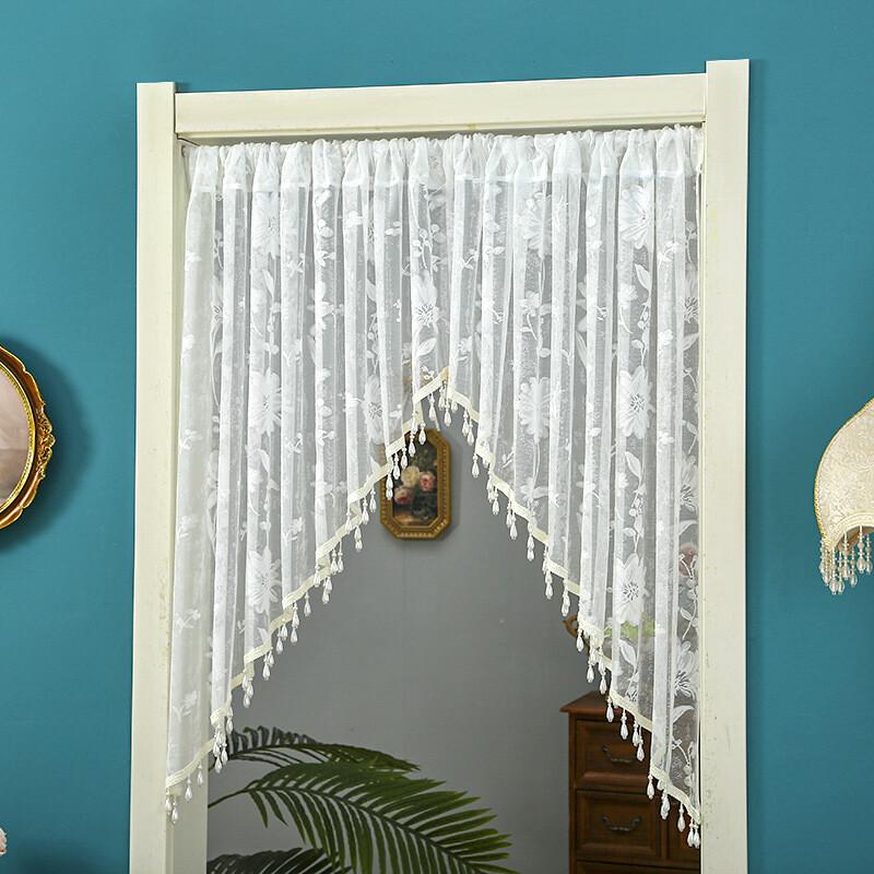 Embroidery Sheer Valance Door Decor Lace Short Curtain with Tassel Beads Embroidery Sheer Valance for Living Room New