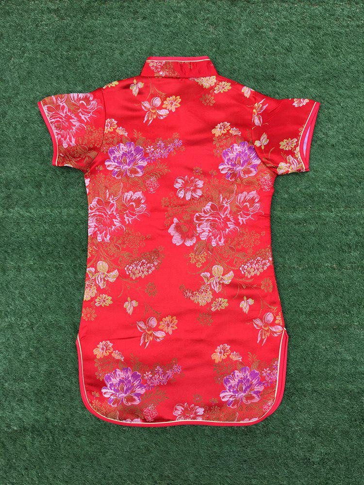 Girls' Ethnic Summer Dragon & Phoenix Tang Suit Qipao Performance Dress - Red
