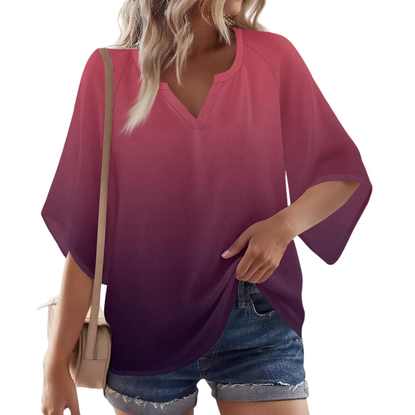 

Женская блузка с рукавом 3/4, V-образным вырезом и цветочным принтом, повседневная, свободная туника S