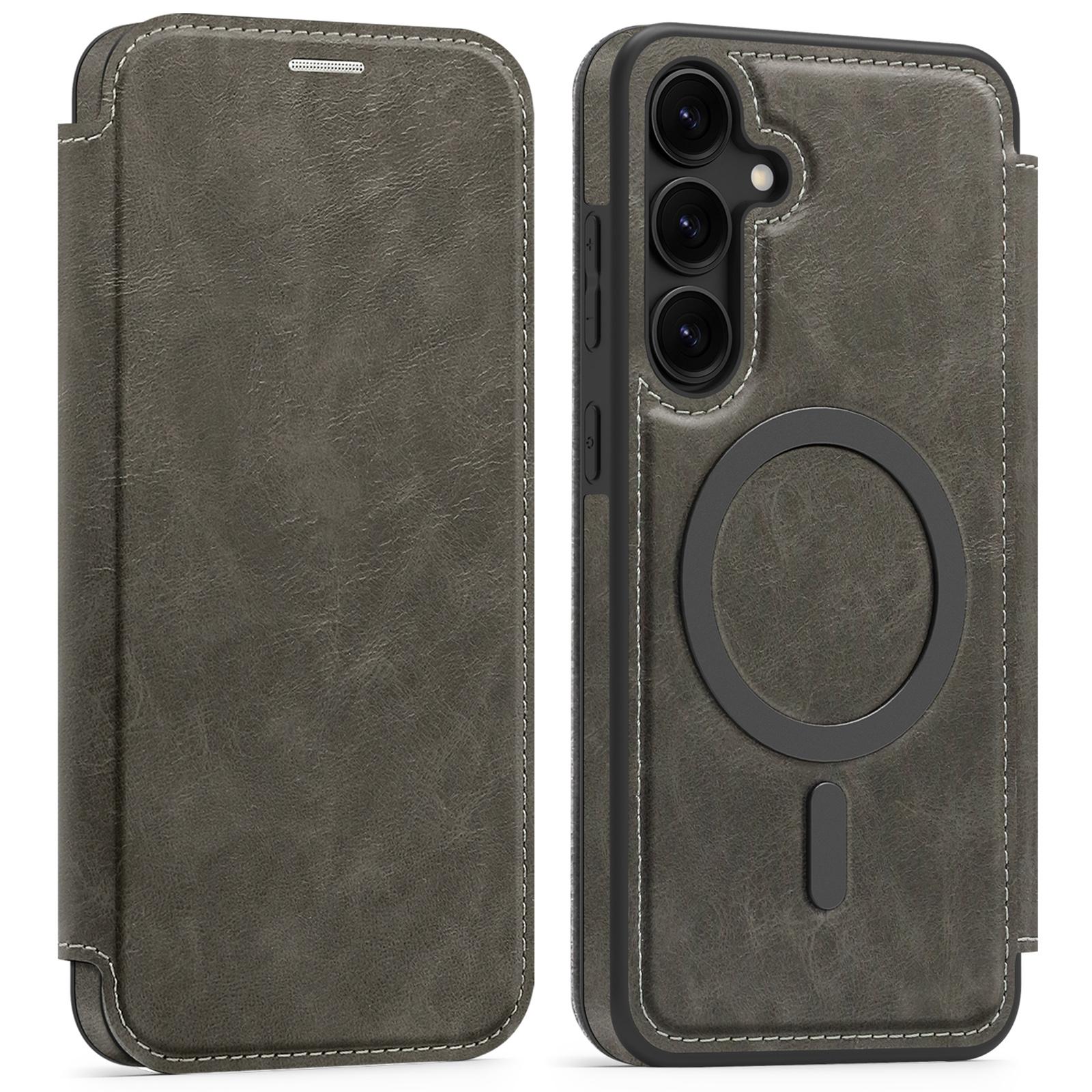 

Для Samsung Galaxy S24+ Чохол Сумісний з MagSafe RFID Блокування Тримач для карток Шкіряний Чохол для телефону Titanium Grey