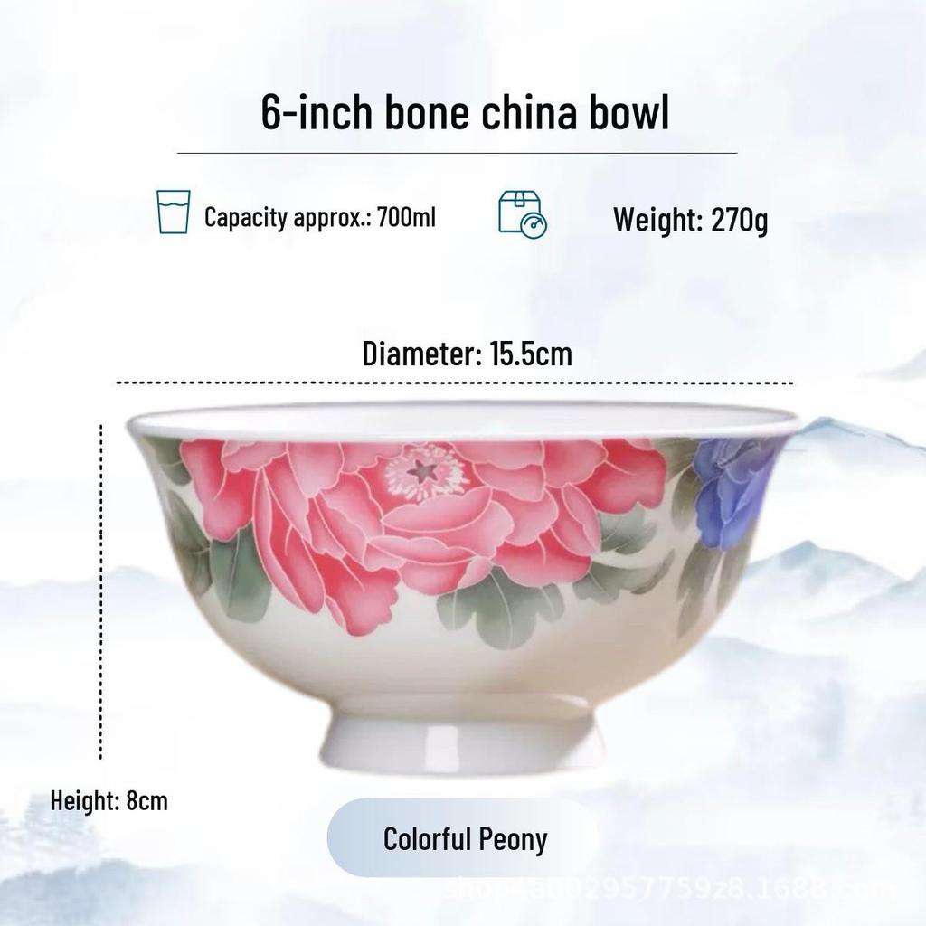 Blue and White High-Foot Bone China Noodle Bowl - Chinese-Style, Anti-Scald, Customizable for Birthdays