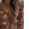 Women's Retro Bohemian Casual Fashion Floral Print V-Neck Long-Sleeved Shirt with Female Lantern Sleeves Design Long-Sleeved Shirt Elegant Top