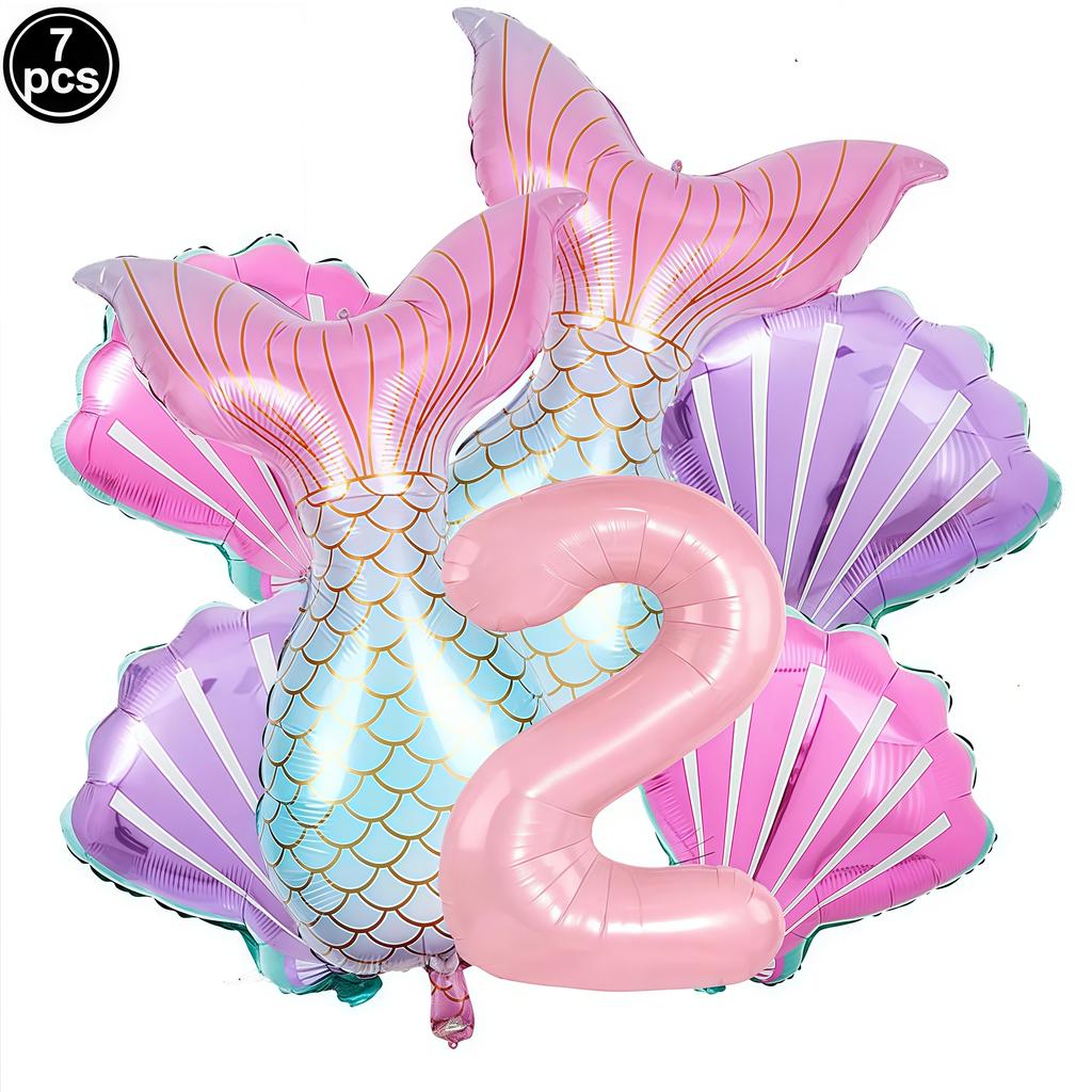 Little Mermaid Party Balloons Set 32Inch Number 1-9 Foil Balloon Mermaid Ocean Theme Girl Birthday Party Decoration Baby Shower
