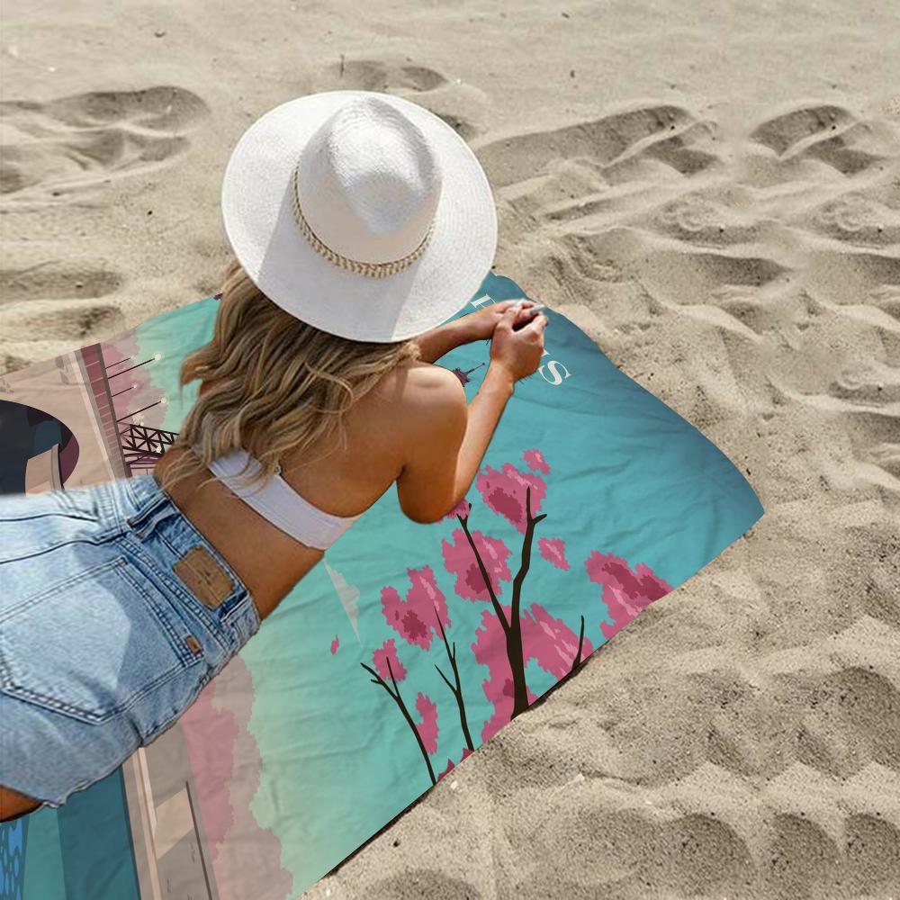 Eiffel Tower Beach Towel Colorful Bath Towels for Girl Microfiber Quick Dry Sand Free Beach Yoga Spa Gym Pool