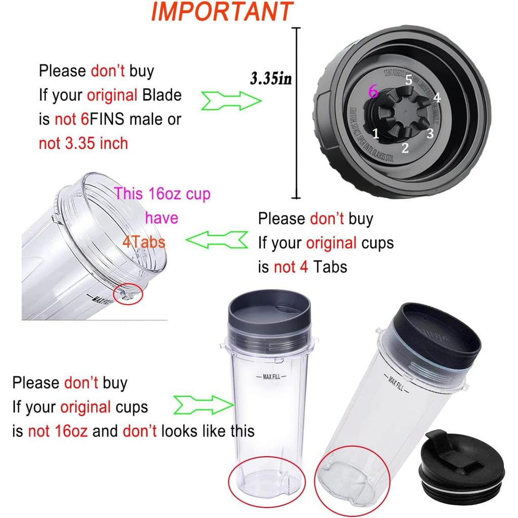 Náhradní díly 6-listého mužského mixovacího nože pro Nutri Ninja Blender BL660 BL770 BL780 BL740 atd.(Malá 3,35palcová čepel)