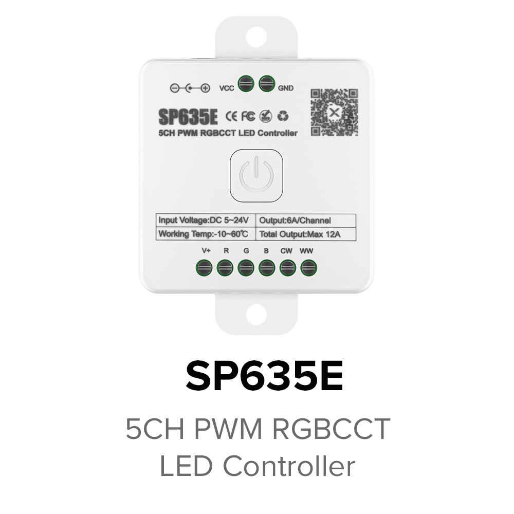 SP630E All In One LED Controller 5CH PWM SPI Pixels LED Light Strip WS2812B WS2811 SK6812 FCOB 5050 RGB RGBW CCT Music BT 5V-24V