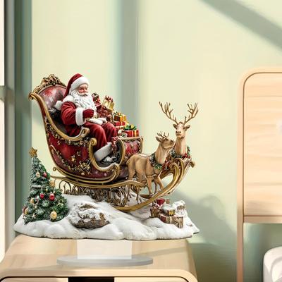 Flat Acrylic Christmas Reindeer Sleigh Santa Figurine  Christmas Santa Claus On Sleigh Decoration Holiday 2026 Party Supplies