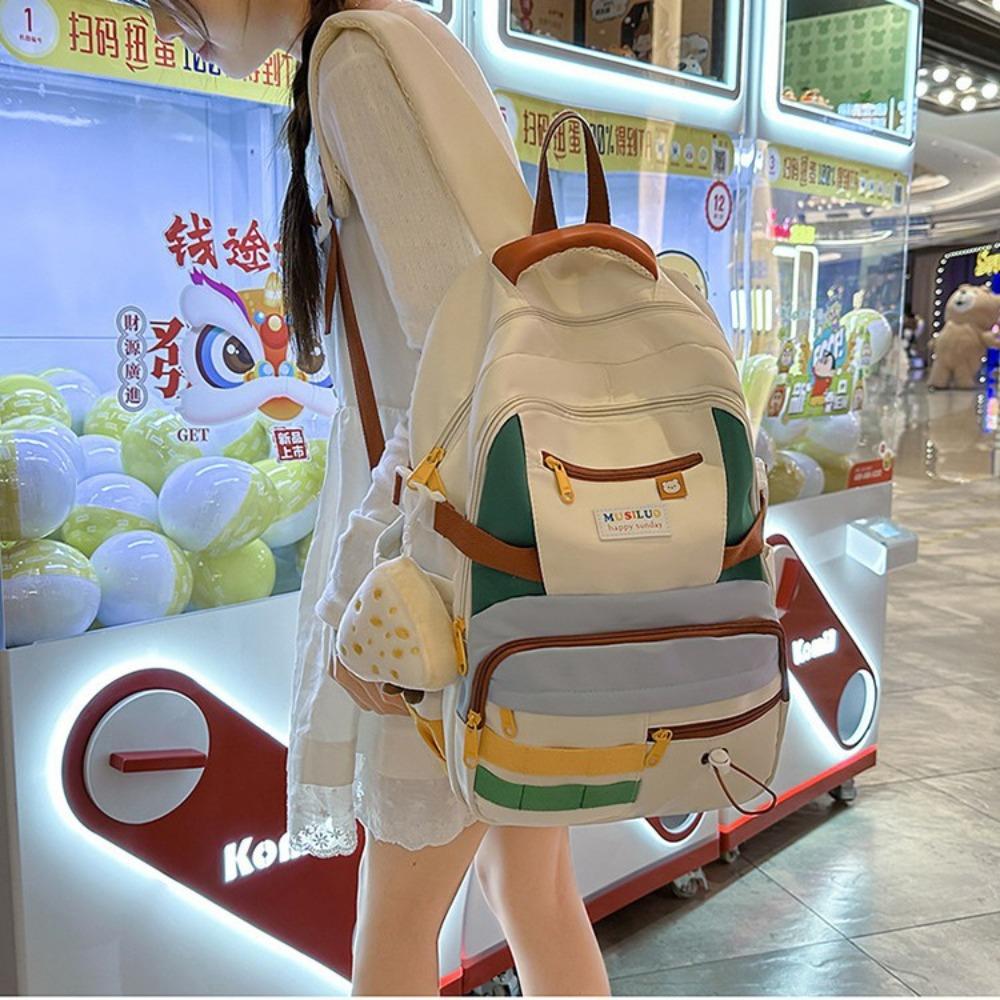 Japanese Cute Contrasting Color Splicing Backpack Women's Large-capacity Mori Versatile Schoolbag Junior High School Student Travel Schoolbag