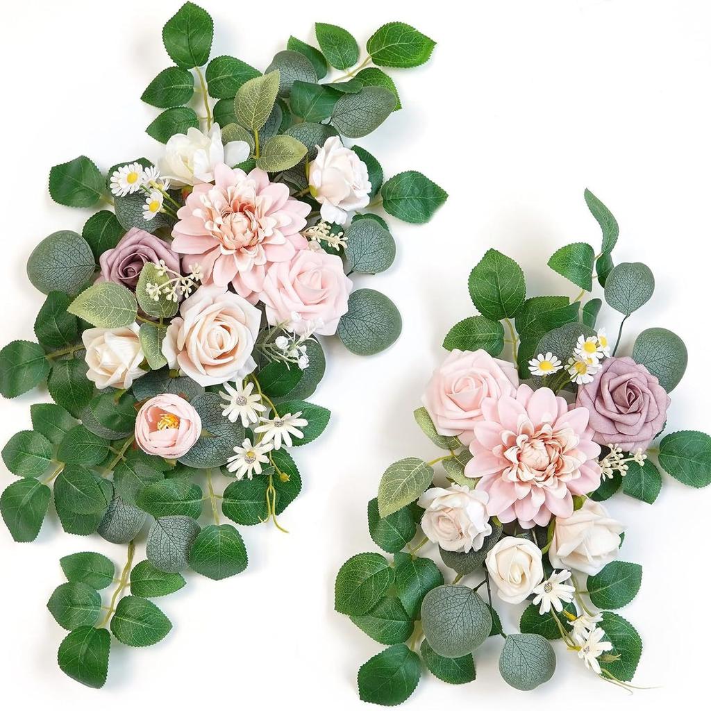 2Pcs Artificial Rose Flowers Green Plant Decoration, For Outdoor Patio Garden Wedding Reception Background Decoration, Flower Decoration Wall Home