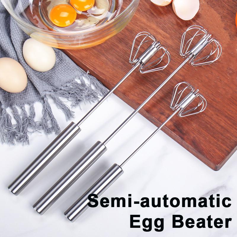 Semi-automatic Egg Beater 304 Stainless Steel Egg Whisk Manual Hand Mixer Self Turning Egg Stirrer Kitchen Accessories Egg Tools