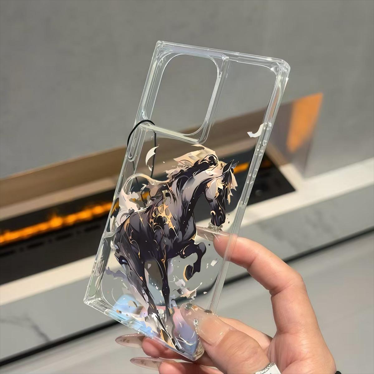 

Transparent Square Back Tube Case Casing Protection For iPhone 13 16 ProMax 15 Plus 11 14 Pro Max 12 Anti-Oxygen,Galloping Horse Pattern iphone 11 ProMax