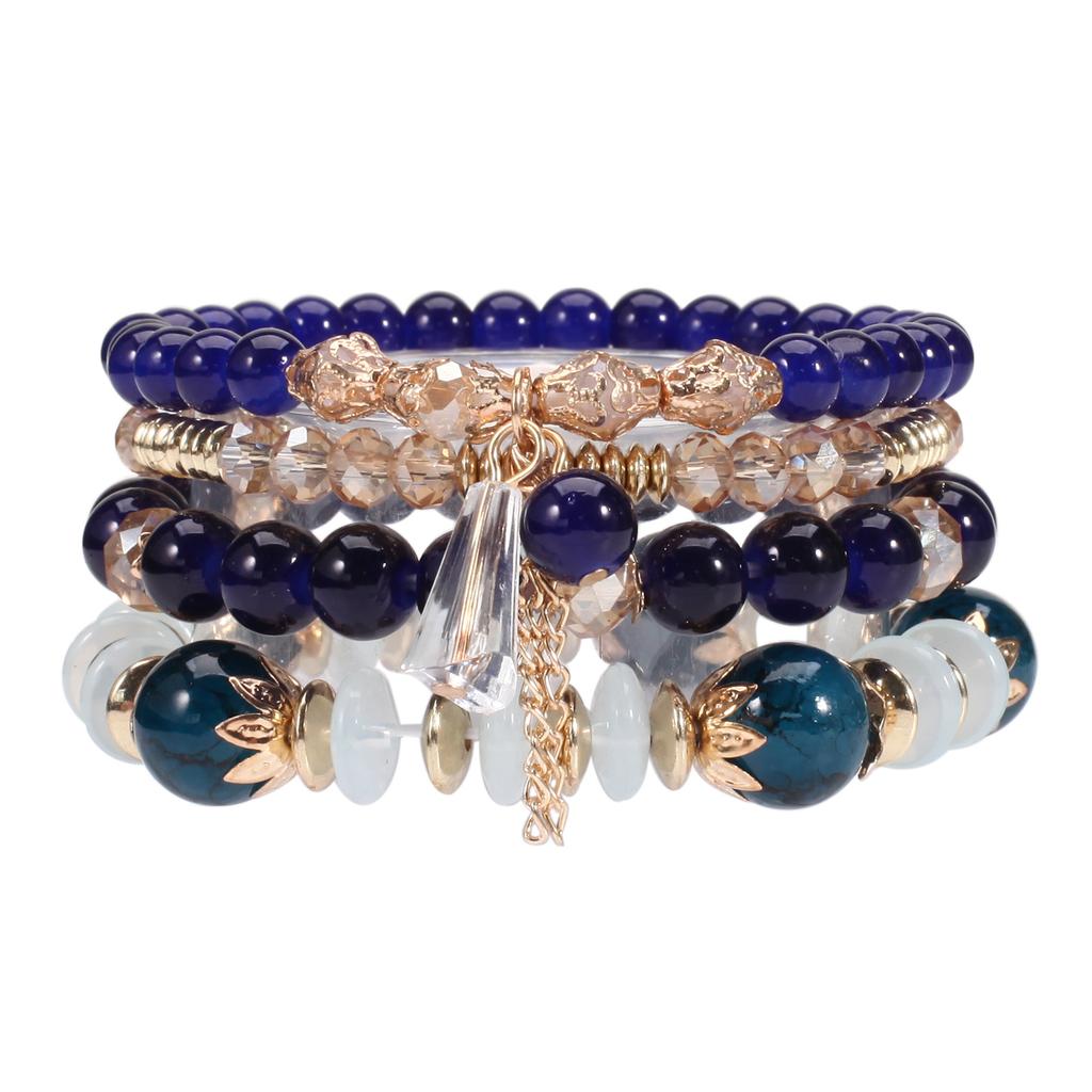 4Pcs/set Bohemian Stackable Bead Bracelets For Women Multilayered Bracelet Pendant Charm Stretch Bangles