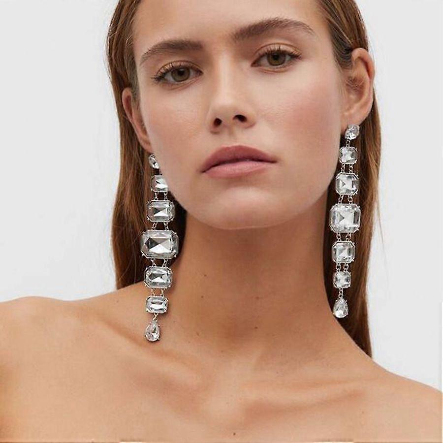New geometric rhinestone pendant earrings silver square diamond earrings atmospheric personality earrings female gold