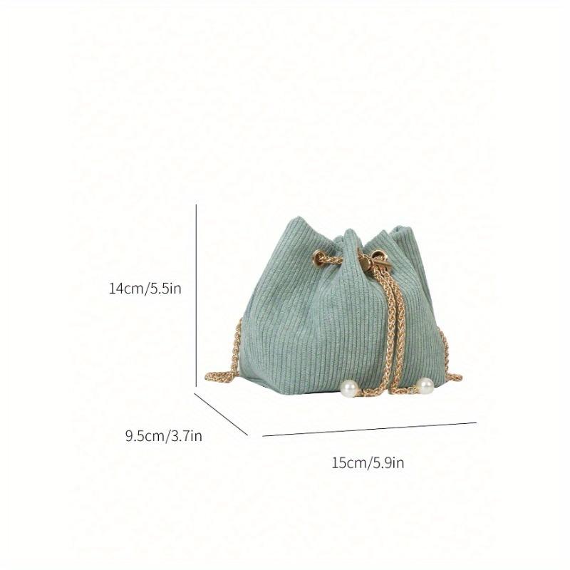 Fashion Solid Color Hollow Out Woven Chain Drawstring Mini Crossbody Bucket Bag