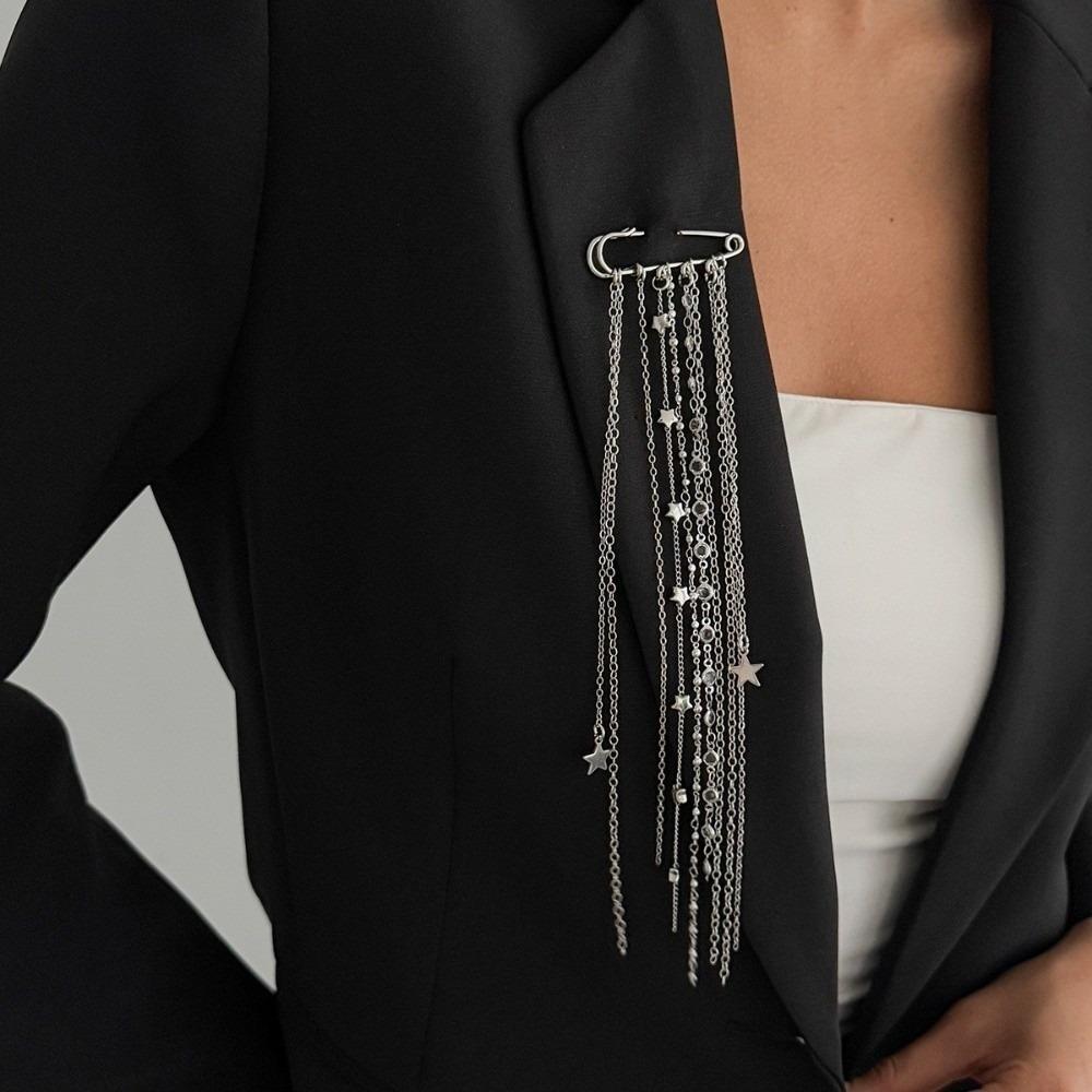Tassel Linked Star Brooch Rhinestone Inlaid Suit Ornament Lightweight Rhinestone Pin Daily Outfit