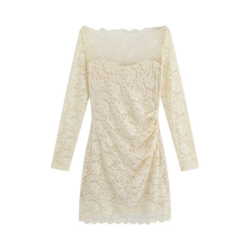 

Julu Studio s Romantic Style Plus Size Lace Off-Shoulder Bodycon Dress for Slightly Chubby Women Apricot Short Skirt Version M