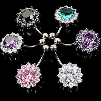 Acier inoxydable barre ventre nombril anneau cristal fleur Body Piercing femmesB