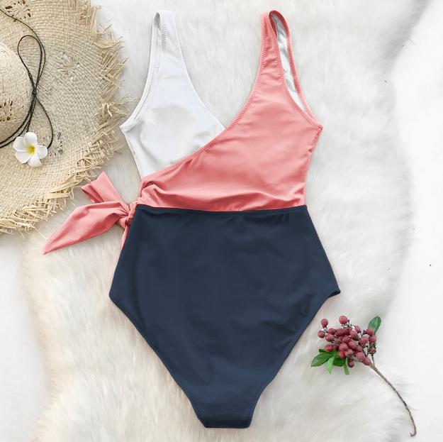 One-piece Swimsuit, Tri-color, One-piece Swimsuit, Women's Slimming Shaping Suit, M