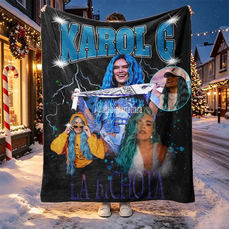 Karol G Pattern Blanket for Home Decoration, Bed, Sofa, Car Travel, Camping, Suitable for All Seasons, Birthday Christmas Gift