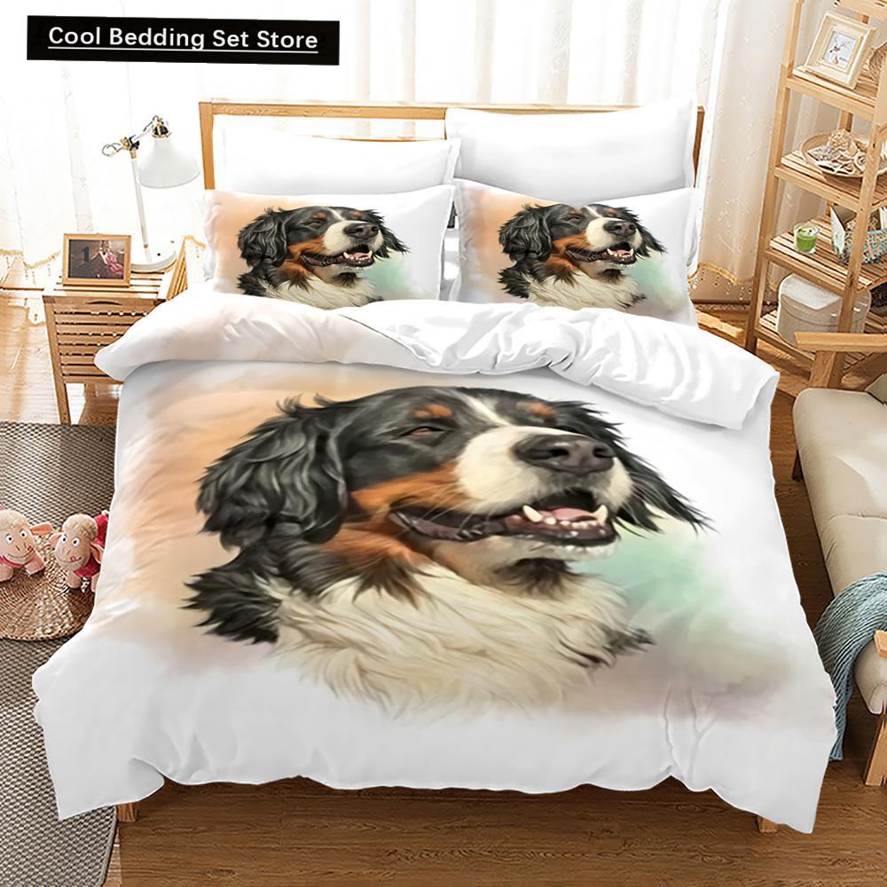 Cartoon Dog King Queen Duvet Cover Lovely Illustrated Pet Puppy bedding set  Animal Quilt Cover 2/3pcs Polyester Comforter Cover