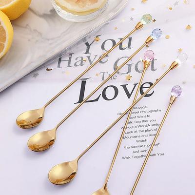 Crystal Sugar Spoon Set Long Handle Teaspoon 430 Stainless Steel Diamond Ice Spoon Perfect for Dessert Ice Cream Coffee Cocktail