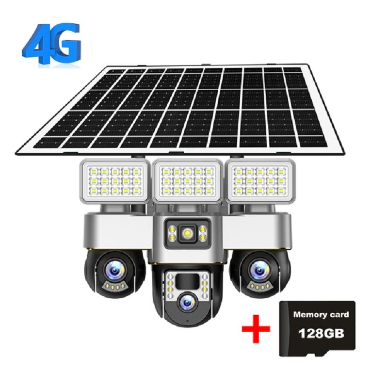 3-Lens Solar Camera, Outdoor Surveillance, WiFi, Floodlight Night Vision, Security Audio Camera, 16000mAh Battery CCTV