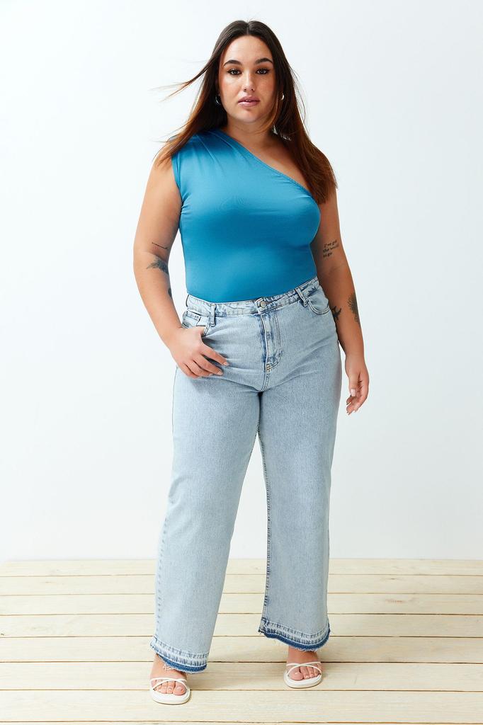Women's Style Plus Size Cinnamon Asymmetric Collar Knitted Body with Snaps at the Bottom