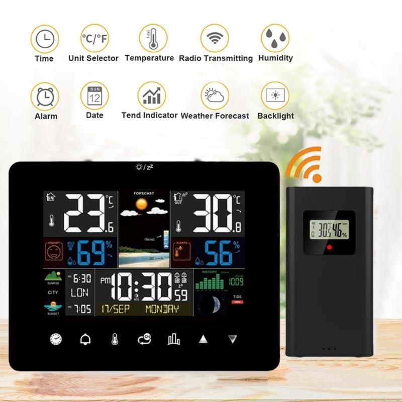 Color Touchscreens Weather Stations Indoor Outdoor Temperature Humidity Monitor Alarm Clock Moon Phase Tides Tracking