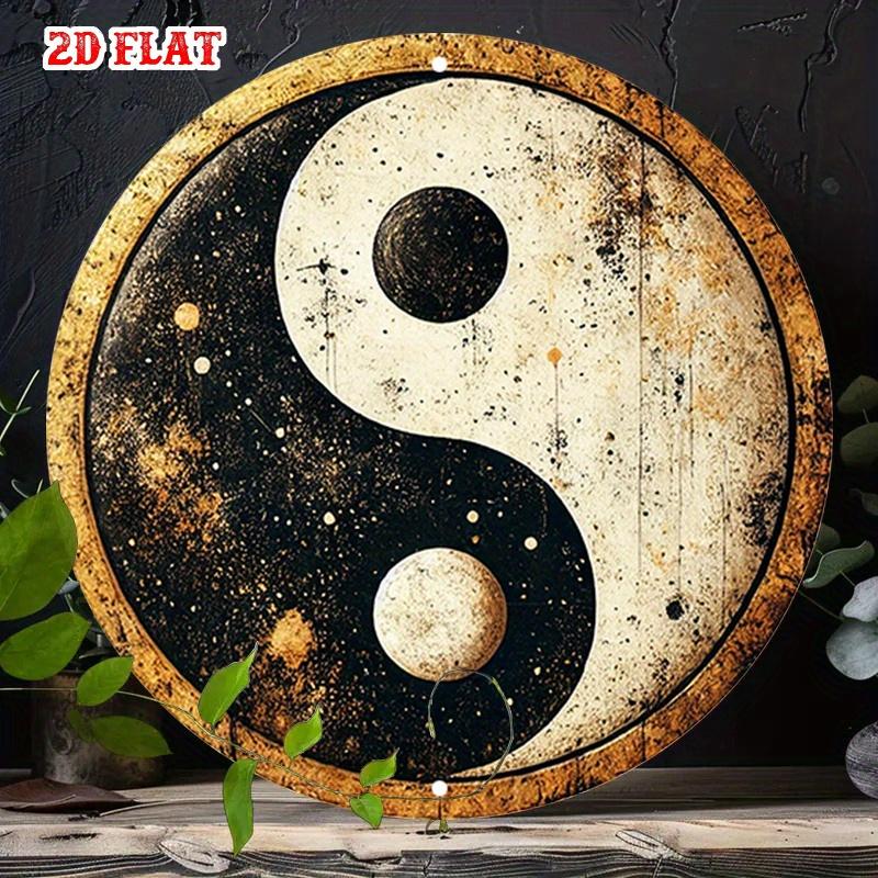 Yin Yang Symbol Aluminiumschild Vintage Meditations Wanddeko für Yogaraum Büro 20x20cm(8x8inch) beige