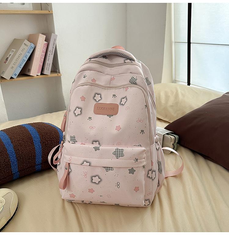 Schoolbag Large Capacity Printed Star School Bag Junior High School Female Grade 3 to 6 Double Backpack Breathable Wide Shoulder Strap Backpack Female