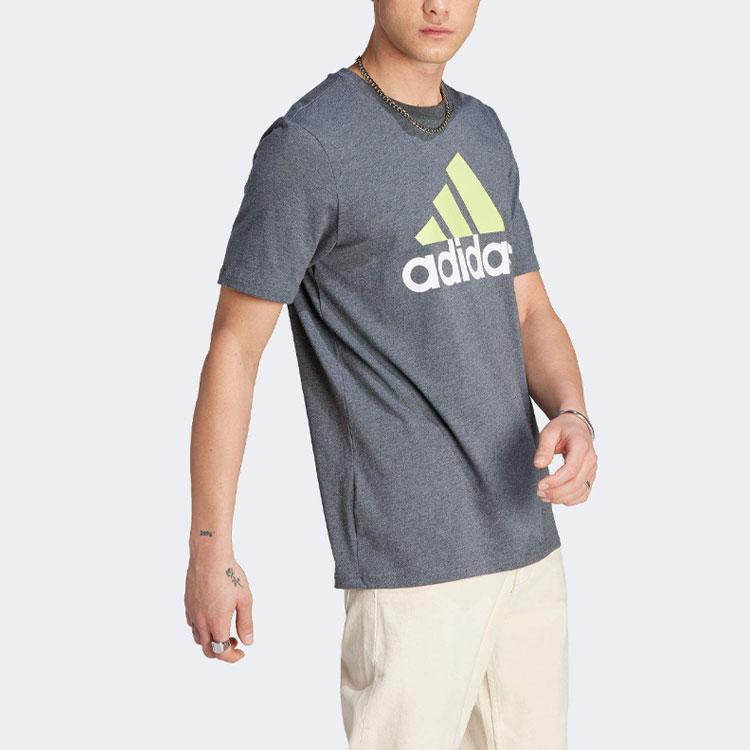 Adidas Essentials Alphabetic Logo Print Round Neck Short Sleeve T-Shirt Men Tops Grey IJ8578