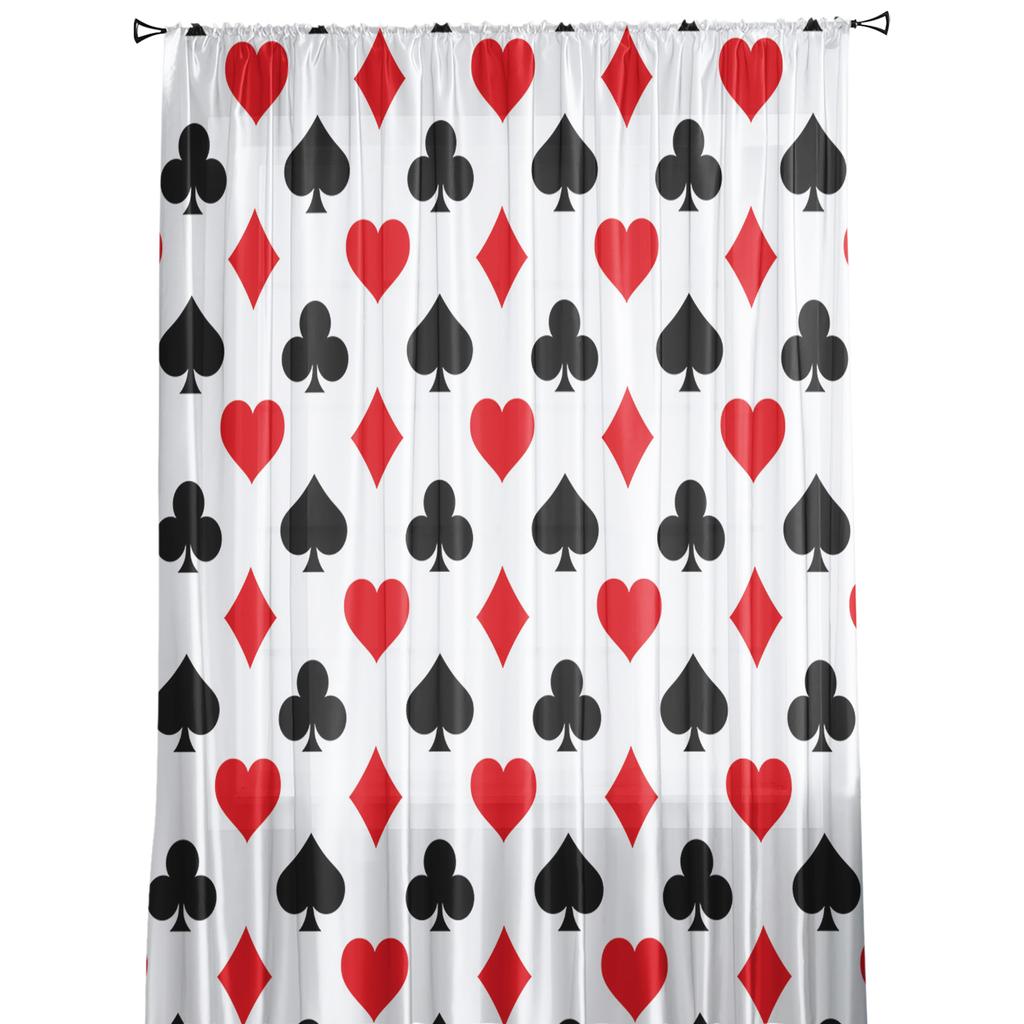Quadrate Pik Herz Poker Textur Tüll Vorhänge für Wohnzimmer Dekoration Modern Chiffon Transparent Voile Küchenvorhang