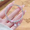 Sterling Silver Flower Peace Push-Pull Bracelets for Kids - Solid Enamel Design, Medium & Large Sizes Available.